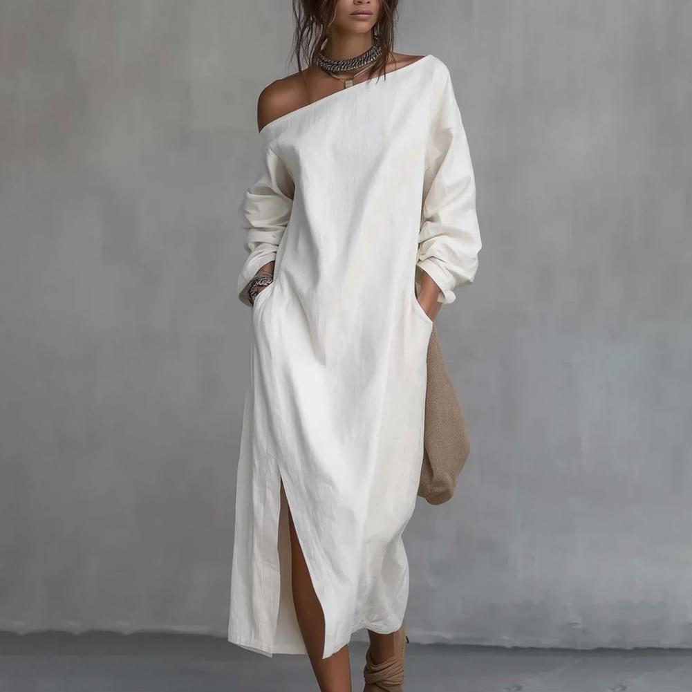 Women's One Shoulder Long Slee - огляд і ціна Linen Dress Wrap